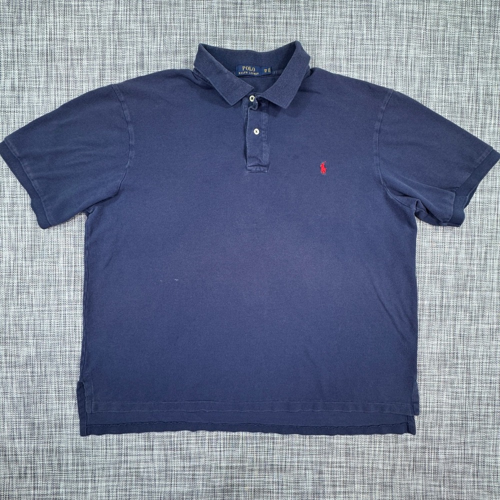 Polo Ralph Lauren Mens 2XB Big Polo Shirt Navy Blue Cotton Short Sleeve Red Pony